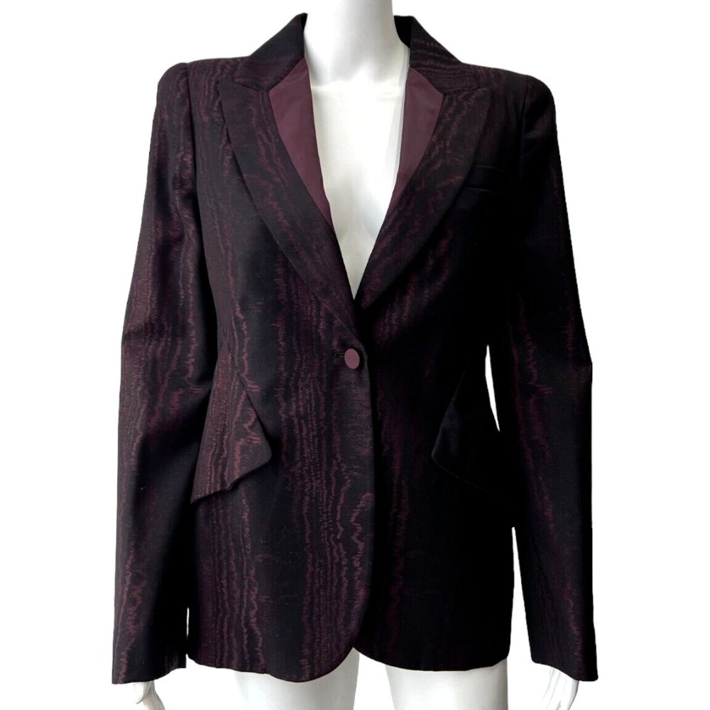 $2190 Alexander McQueen Burgundy Black Silk Blazer Wool Jacket size 44